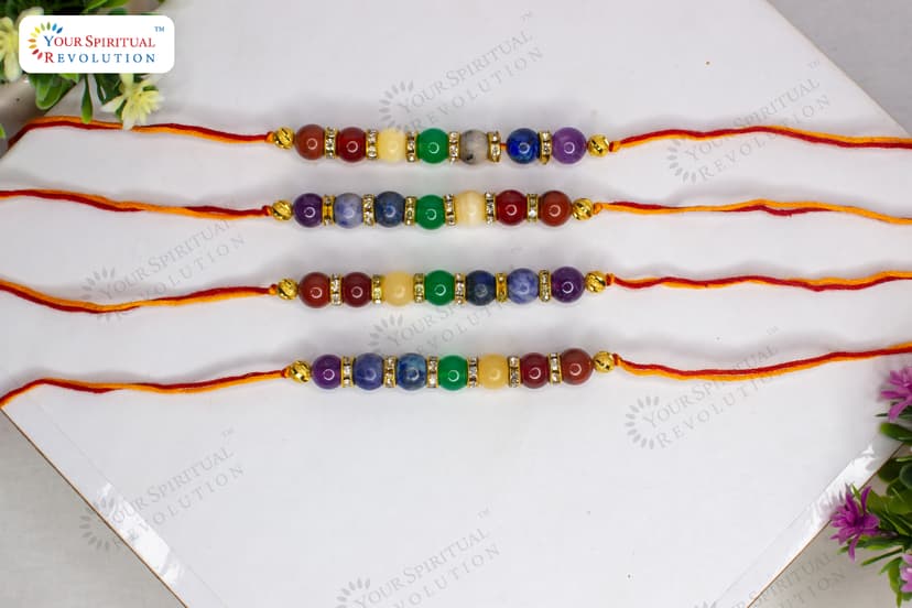 Seven Chakra Gemstone Rakhi with Metal Rings